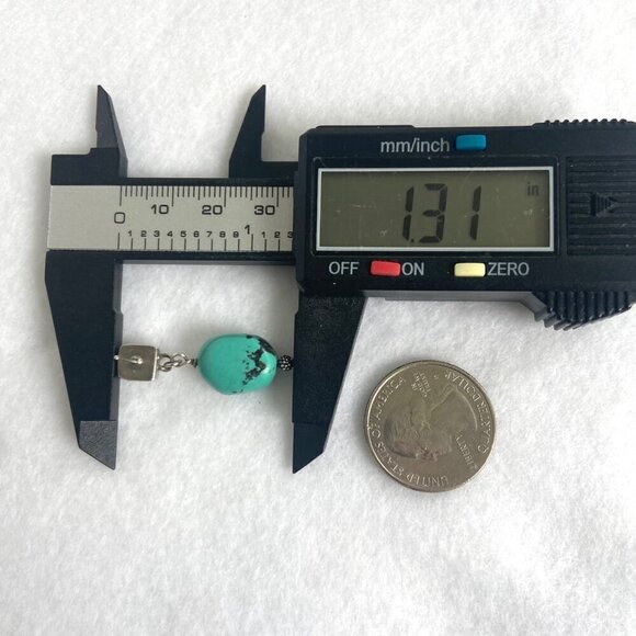 Sterling Silver 925 Southwest Style Beaded Turquoise Square Stud Dangle Earrings - Picture 13 of 16